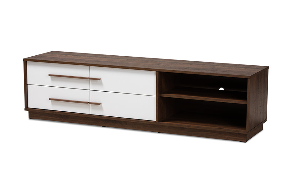 baxton studio mette mid century modern two tone white and walnut finished 4 drawer wood tv stand | Modish Furniture Store-2