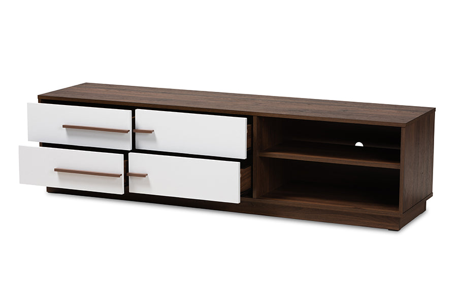 baxton studio mette mid century modern two tone white and walnut finished 4 drawer wood tv stand | Modish Furniture Store-3