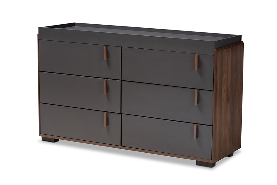 baxton studio rikke modern and contemporary two tone gray and walnut finished wood 6 drawer dresser | Modish Furniture Store-2