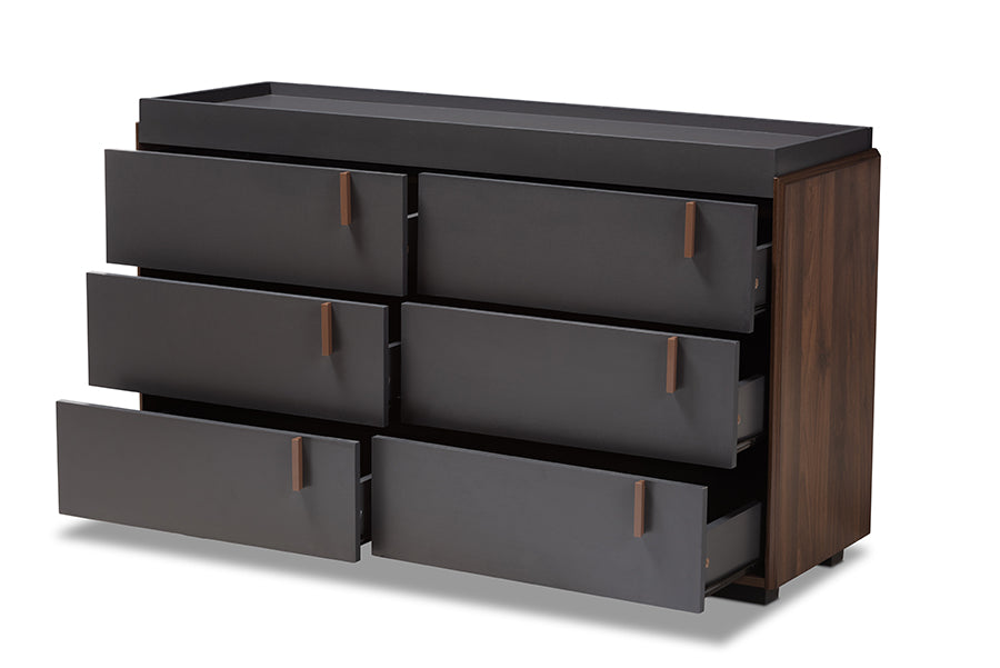 baxton studio rikke modern and contemporary two tone gray and walnut finished wood 6 drawer dresser | Modish Furniture Store-3