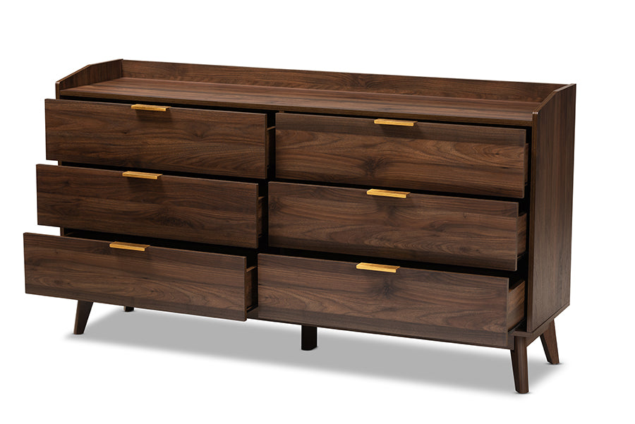 baxton studio lena mid century modern walnut brown finished 6 drawer wood dresser | Modish Furniture Store-3