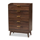 baxton studio lena mid century modern walnut brown finished 5 drawer wood chest | Modish Furniture Store-2