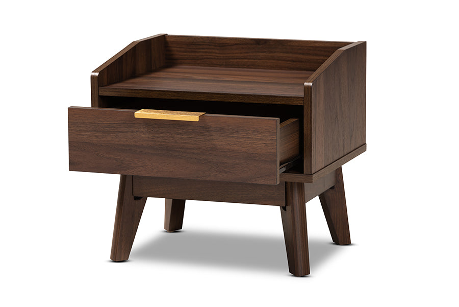 Baxton Studio Lena Mid-Century Modern Walnut Brown Finished 1-Drawer Wood Nightstand | Nightstands | Modishstore - 8