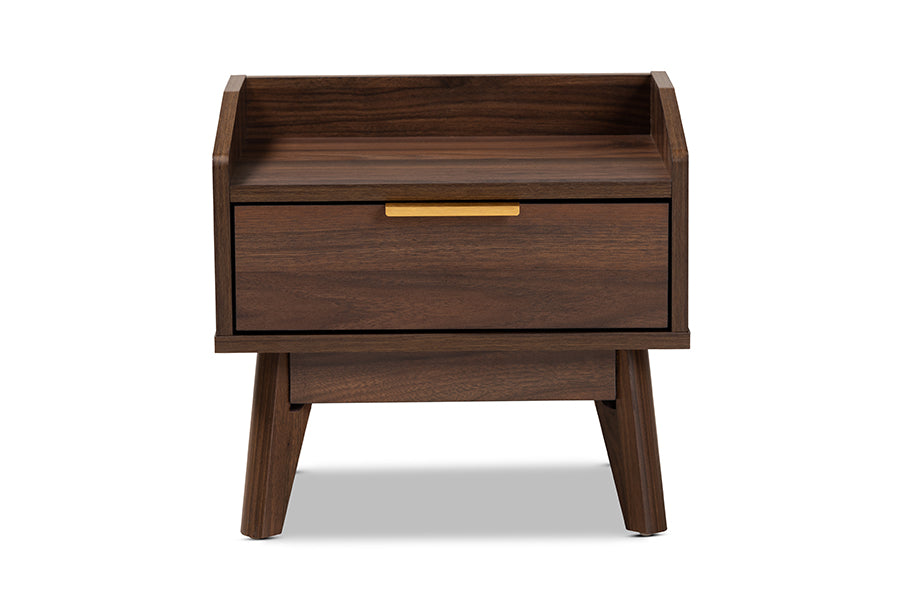 Baxton Studio Lena Mid-Century Modern Walnut Brown Finished 1-Drawer Wood Nightstand | Nightstands | Modishstore - 7