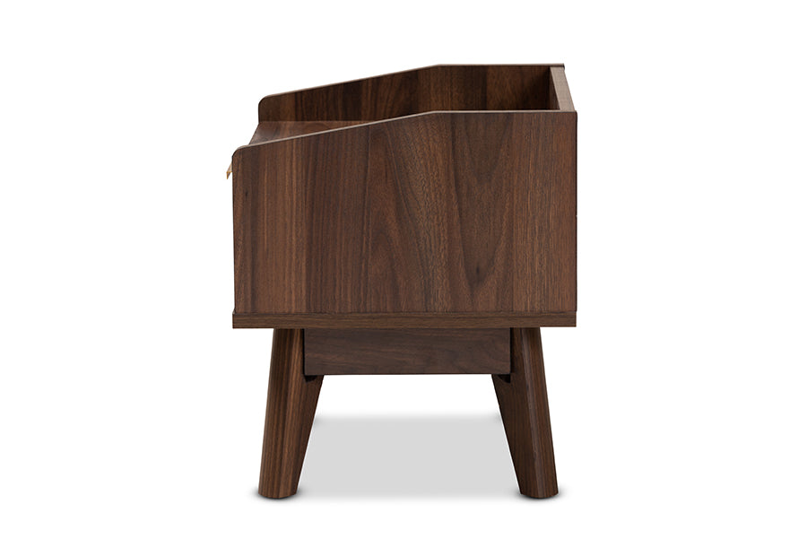 Baxton Studio Lena Mid-Century Modern Walnut Brown Finished 1-Drawer Wood Nightstand | Nightstands | Modishstore - 6