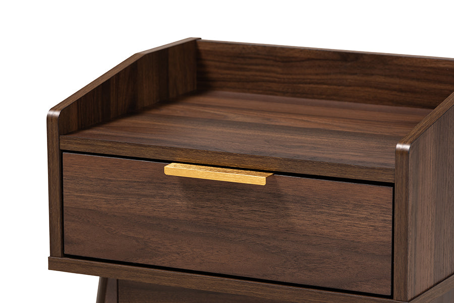 Baxton Studio Lena Mid-Century Modern Walnut Brown Finished 1-Drawer Wood Nightstand | Nightstands | Modishstore - 5