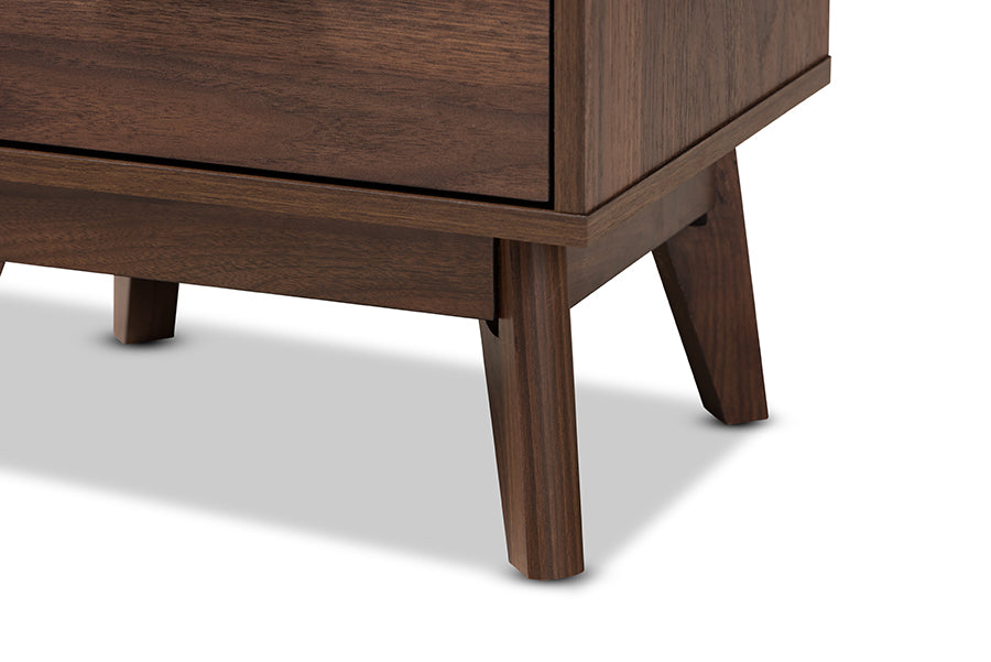 Baxton Studio Lena Mid-Century Modern Walnut Brown Finished 1-Drawer Wood Nightstand | Nightstands | Modishstore - 4