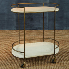 Gibson Bar Cart - Antique Brass with White Wood By HomArt