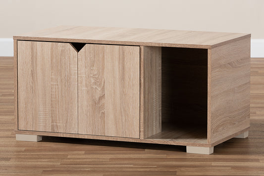 Baxton Studio Jasper Modern and Contemporary Oak Finished 2-Door Wood Cat Litter Box Cover House | Modishstore | Cabinets