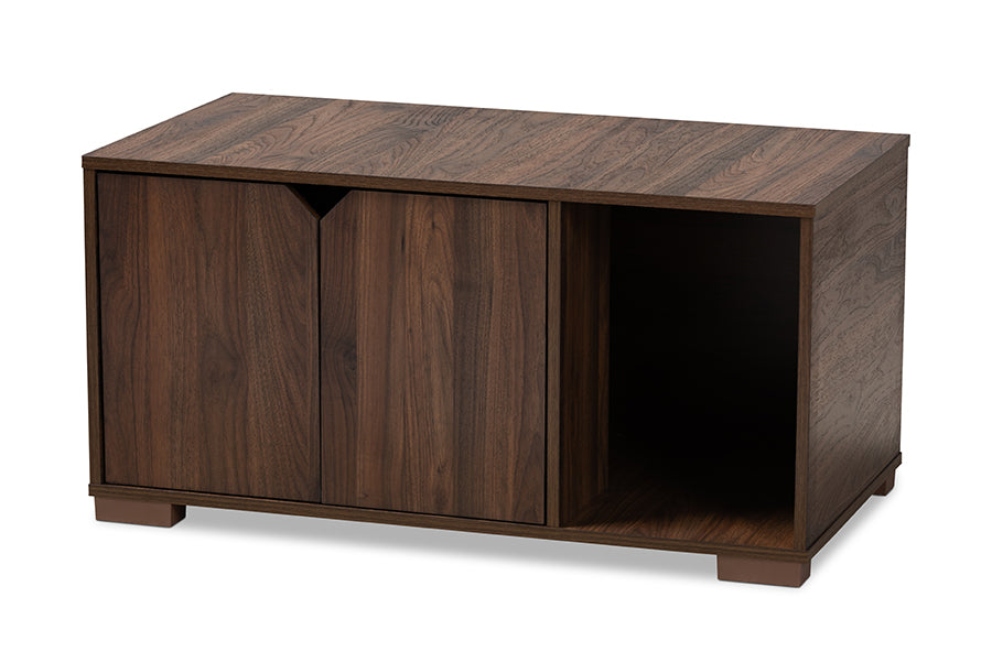 baxton studio jasper modern and contemporary walnut brown finished 2 door wood cat litter box cover house | Modish Furniture Store-2