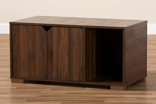 Baxton Studio Jasper Modern and Contemporary Walnut Brown Finished 2-Door Wood Cat Litter Box Cover House | Modishstore | Cabinets