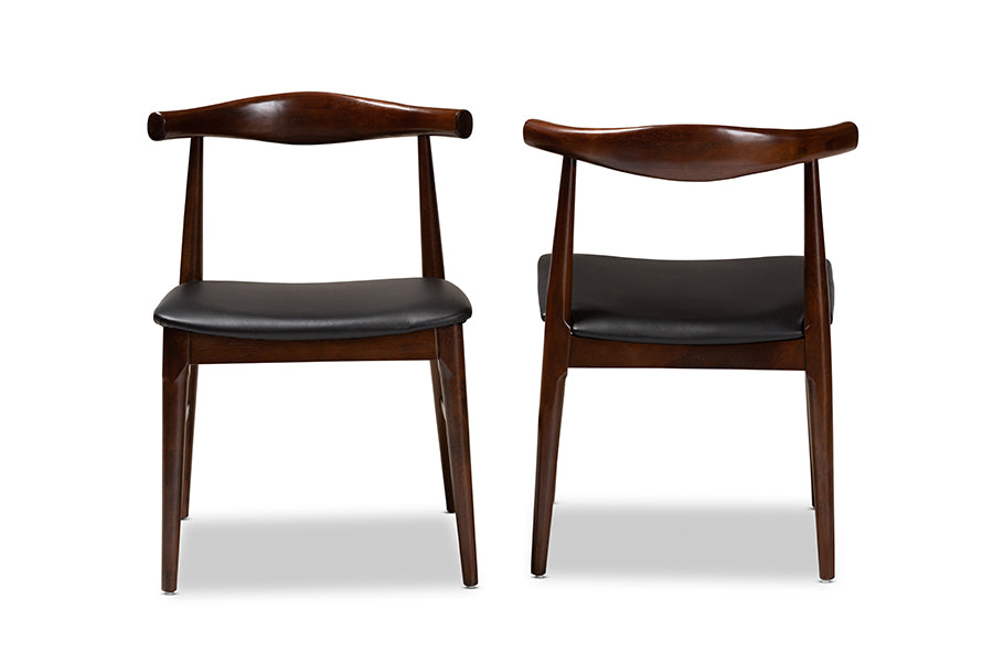 Baxton Studio Eira Mid-Century Modern Black Faux Leather Upholstered Walnut Finished Wood Dining Chair Set of 2 | Modishstore | Dining Chairs - 3