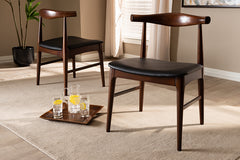 Baxton Studio Eira Mid-Century Modern Black Faux Leather Upholstered Walnut Finished Wood Dining Chair Set of 2
