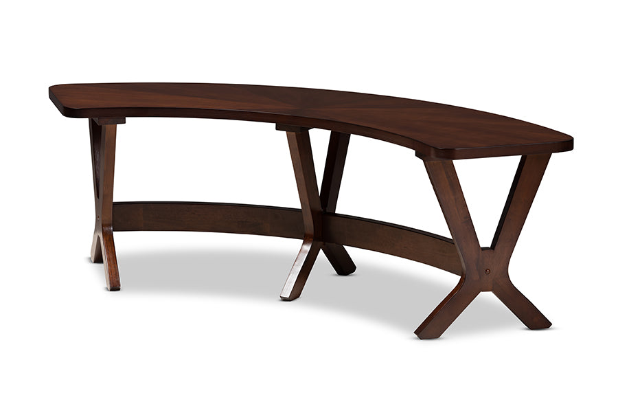 baxton studio berlin mid century modern walnut finished wood curved dining bench | Modish Furniture Store-2
