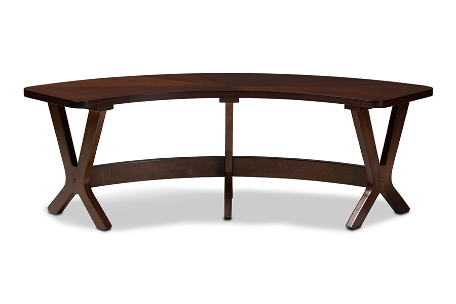 baxton studio berlin mid century modern walnut finished wood curved dining bench | Modish Furniture Store-3