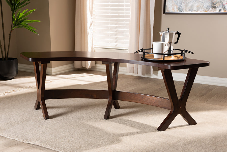 Baxton Studio Berlin Mid-Century Modern Walnut Finished Wood Curved Dining Bench | Modishstore | Stools & Benches