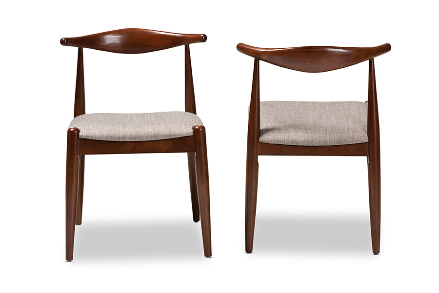 Baxton Studio Aeron Mid-Century Modern Light Gray Fabric Upholstered Walnut Finished Wood Dining Chair Set of 2 | Modishstore | Dining Chairs - 3