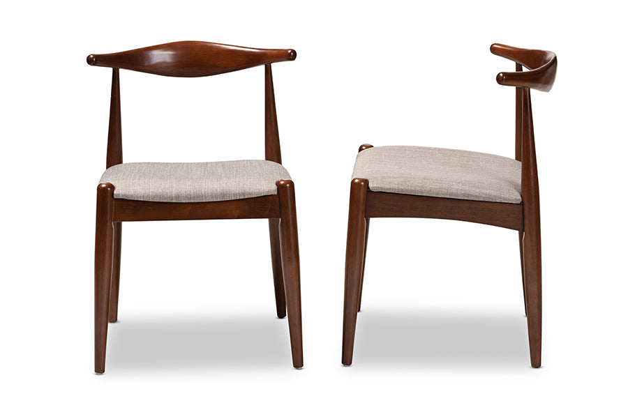 Baxton Studio Aeron Mid-Century Modern Light Gray Fabric Upholstered Walnut Finished Wood Dining Chair Set of 2 | Modishstore | Dining Chairs - 2