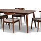 baxton studio aeron mid century modern light gray fabric upholstered walnut finished wood 5 piece dining set | Modish Furniture Store-2