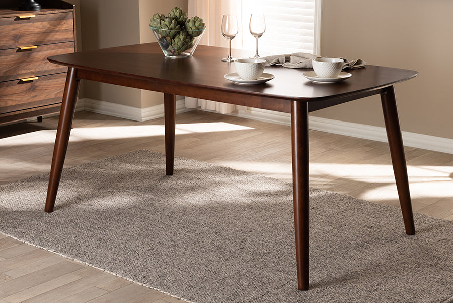 Baxton Studio Edna Mid-Century Modern Walnut Finished Wood Dining Table | Modishstore | Dining Tables