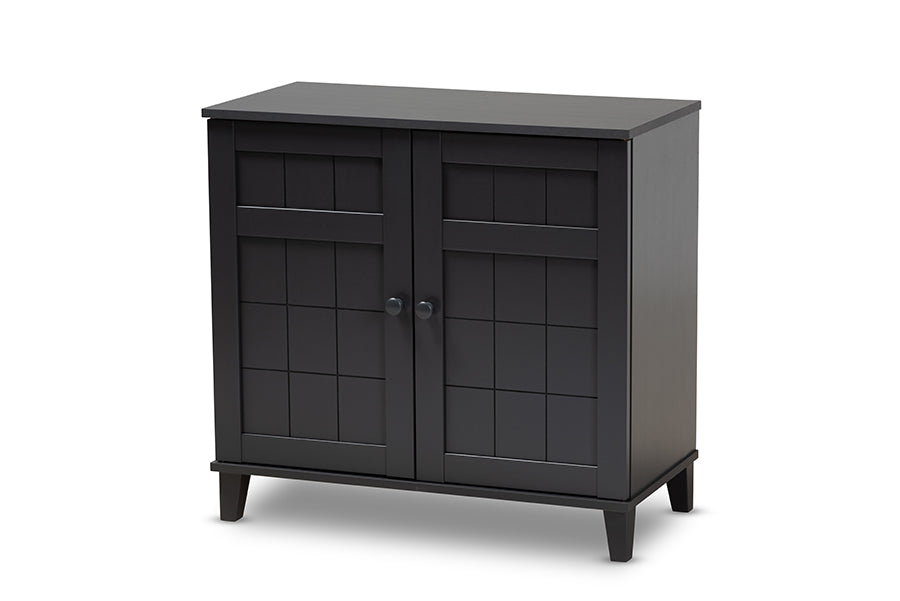 baxton studio glidden modern and contemporary dark grey finished 4 shelf wood shoe storage cabinet | Modish Furniture Store-2