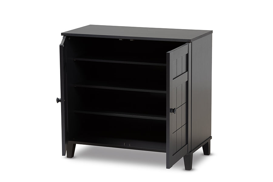 baxton studio glidden modern and contemporary dark grey finished 4 shelf wood shoe storage cabinet | Modish Furniture Store-3