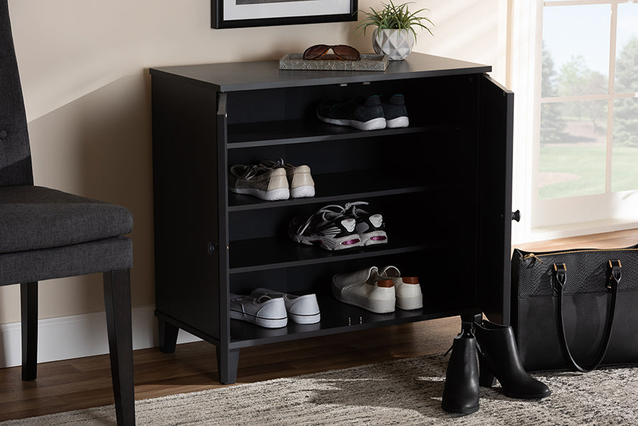 Baxton Studio Glidden Modern and Contemporary Dark Grey Finished 4-Shelf Wood Shoe Storage Cabinet | Modishstore | Cabinets