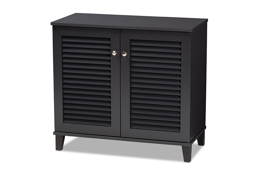 baxton studio coolidge modern and contemporary dark grey finished 4 shelf wood shoe storage cabinet | Modish Furniture Store-2