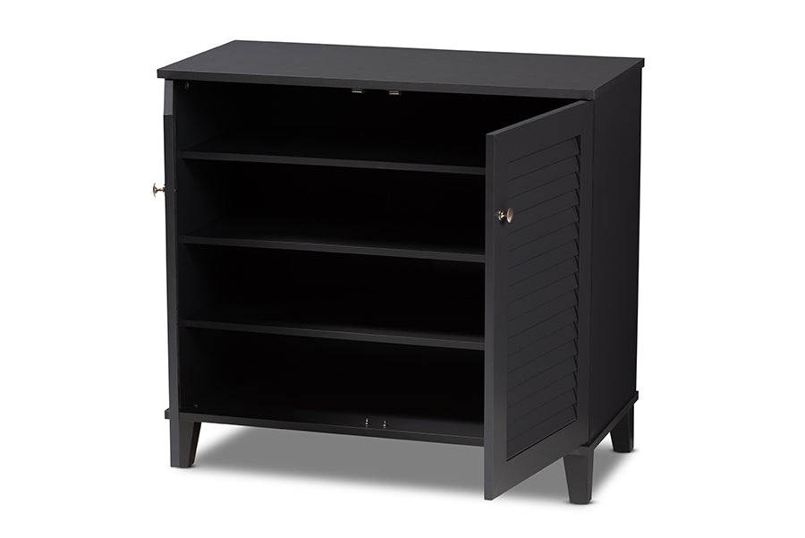 baxton studio coolidge modern and contemporary dark grey finished 4 shelf wood shoe storage cabinet | Modish Furniture Store-3