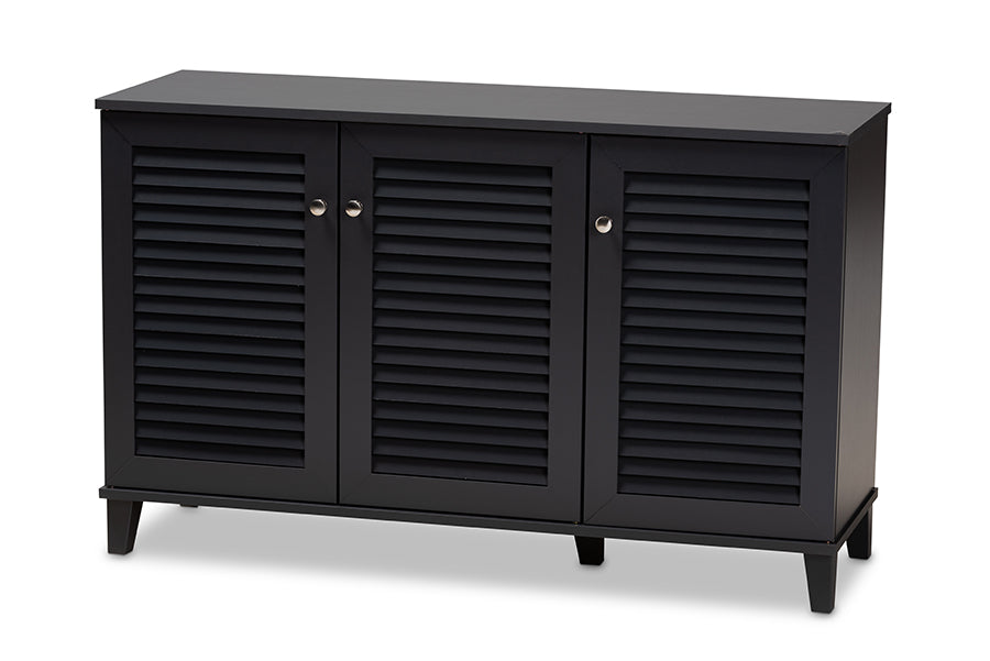 baxton studio coolidge modern and contemporary dark grey finished 8 shelf wood shoe storage cabinet | Modish Furniture Store-2