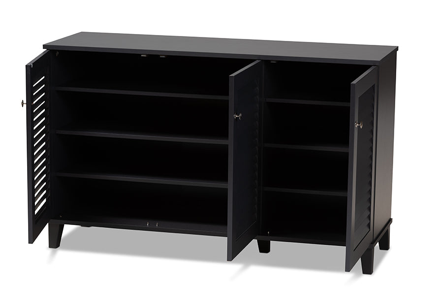 baxton studio coolidge modern and contemporary dark grey finished 8 shelf wood shoe storage cabinet | Modish Furniture Store-3