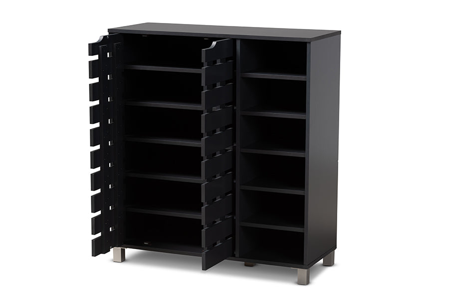 baxton studio shirley modern and contemporary dark grey finished 2 door wood shoe storage cabinet with open shelves | Modish Furniture Store-3