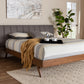 Baxton Studio Brita Mid-Century Modern Grey Fabric Upholstered Walnut Finished Wood King Size Bed | Modishstore | Beds