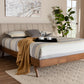Baxton Studio Brita Mid-Century Modern Light Beige Fabric Upholstered Walnut Finished Wood Queen Size Bed | Modishstore | Beds