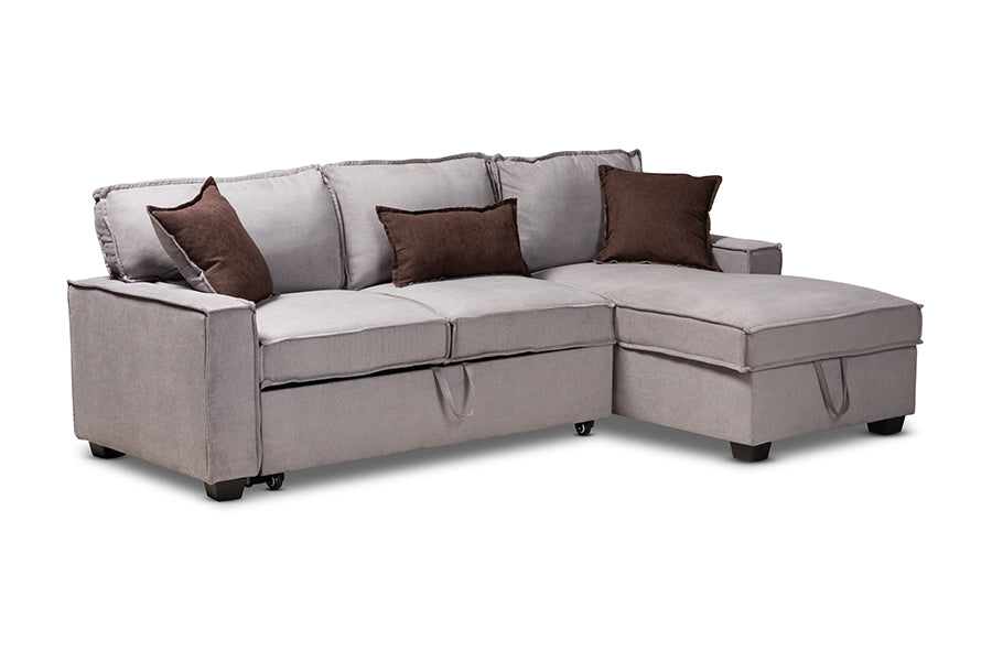 baxton studio emile modern and contemporary light grey fabric upholstered right facing storage sectional sofa with pull out bed | Modish Furniture Store-2