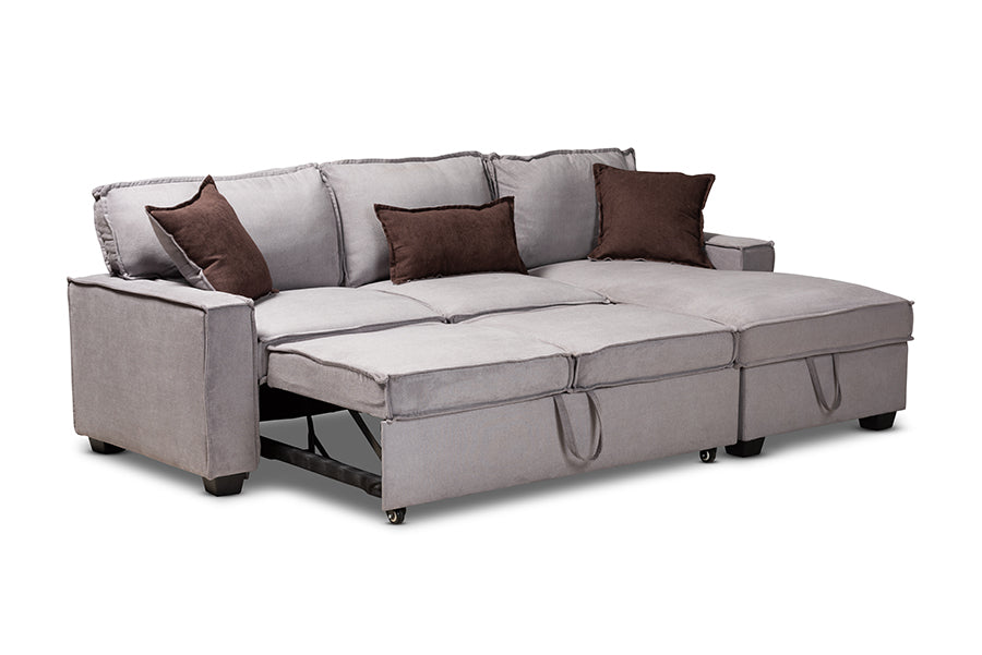 baxton studio emile modern and contemporary light grey fabric upholstered right facing storage sectional sofa with pull out bed | Modish Furniture Store-3