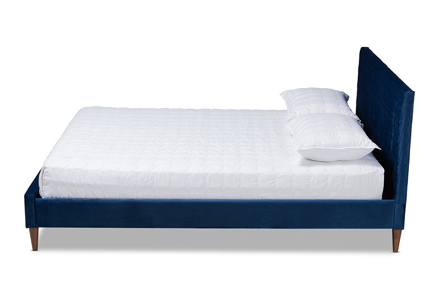 baxton studio frida glam and luxe royal blue velvet fabric upholstered full size bed | Modish Furniture Store-3