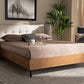 Baxton Studio Catarina Mid-Century Modern Light Beige Fabric Upholstered Walnut Finished Wood King Size Wingback Platform Bed | Modishstore | Beds