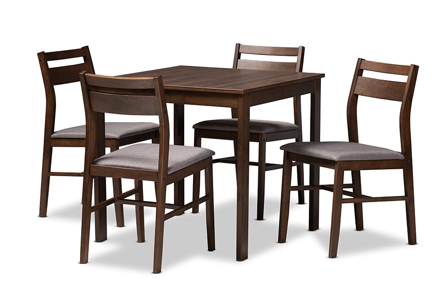 baxton studio lovy modern and contemporary gray fabric upholstered dark walnut finished 5 piece wood dining set | Modish Furniture Store-2