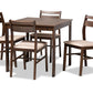 baxton studio lovy modern and contemporary beige fabric upholstered dark walnut finished 5 piece wood dining set | Modish Furniture Store-2