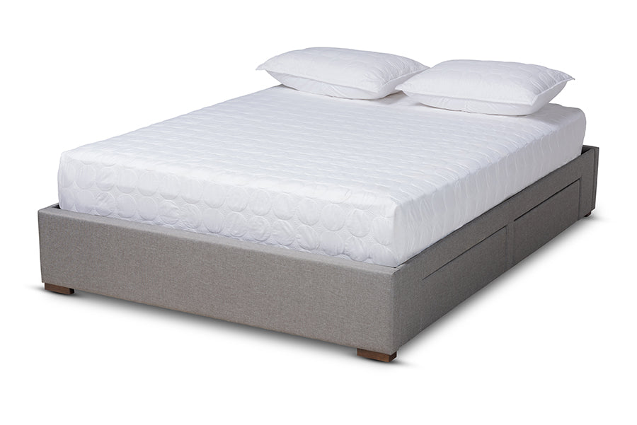 baxton studio leni modern and contemporary light grey fabric upholstered 4 drawer queen size platform storage bed frame | Modish Furniture Store-2