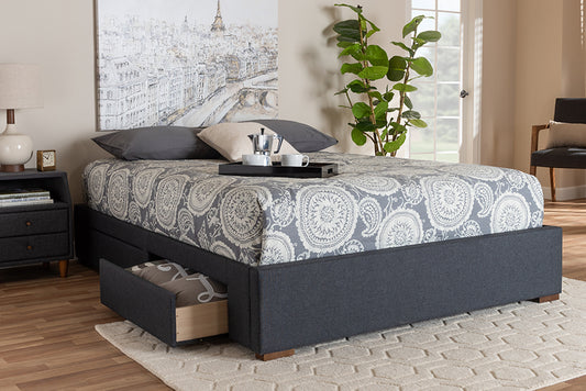 Baxton Studio Leni Modern and Contemporary Dark Grey Fabric Upholstered 4-Drawer Queen Size Platform Storage Bed Frame | Modishstore | Beds