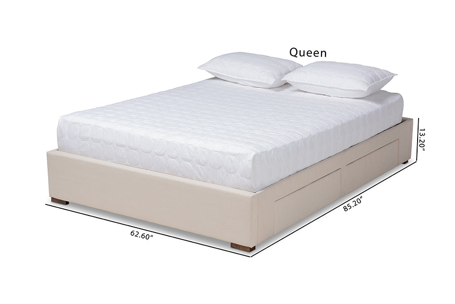 Baxton Studio Leni Modern and Contemporary Beige Fabric Upholstered 4-Drawer Queen Size Platform Storage Bed Frame | Beds | Modishstore - 6