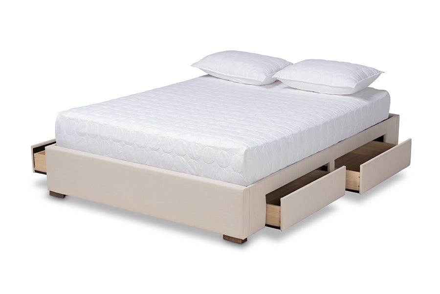 Baxton Studio Leni Modern and Contemporary Beige Fabric Upholstered 4-Drawer Queen Size Platform Storage Bed Frame | Beds | Modishstore - 5
