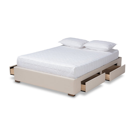 Baxton Studio Leni Modern and Contemporary Beige Fabric Upholstered 4-Drawer Queen Size Platform Storage Bed Frame | Beds | Modishstore