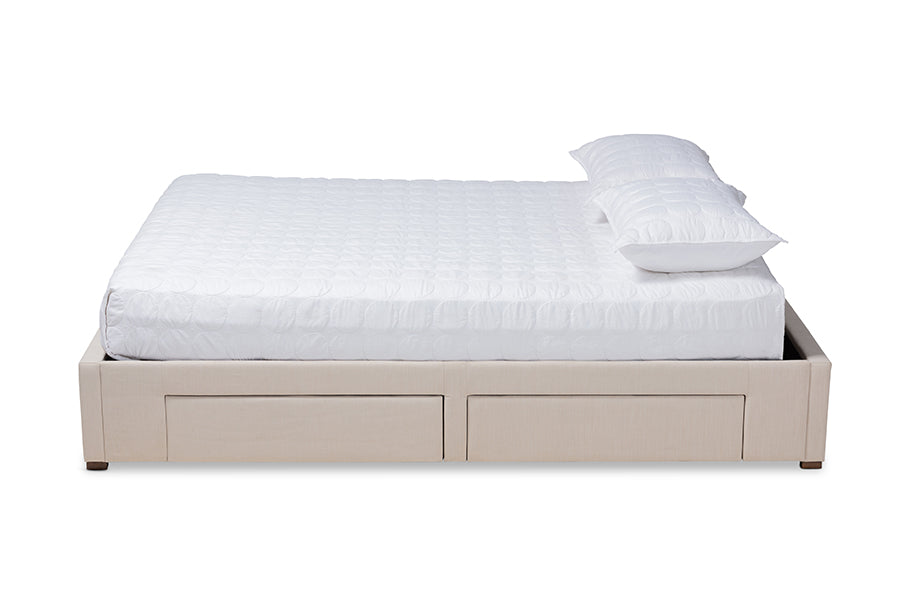 Baxton Studio Leni Modern and Contemporary Beige Fabric Upholstered 4-Drawer Queen Size Platform Storage Bed Frame | Beds | Modishstore - 3