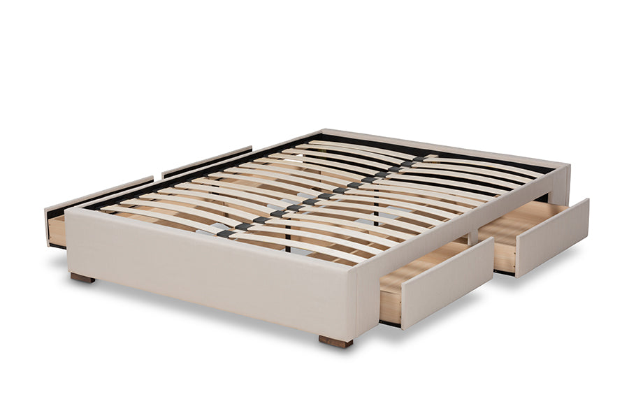 Baxton Studio Leni Modern and Contemporary Beige Fabric Upholstered 4-Drawer Queen Size Platform Storage Bed Frame | Beds | Modishstore - 7