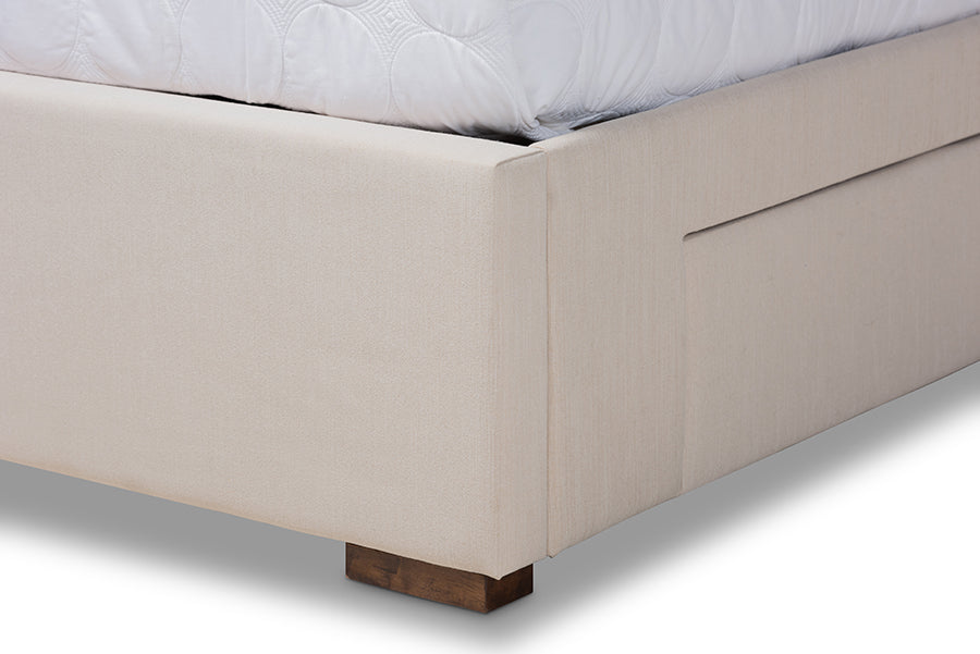 Baxton Studio Leni Modern and Contemporary Beige Fabric Upholstered 4-Drawer Queen Size Platform Storage Bed Frame | Beds | Modishstore - 4