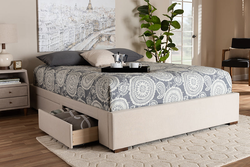 Baxton Studio Leni Modern and Contemporary Beige Fabric Upholstered 4-Drawer King Size Platform Storage Bed Frame | Modishstore | Beds