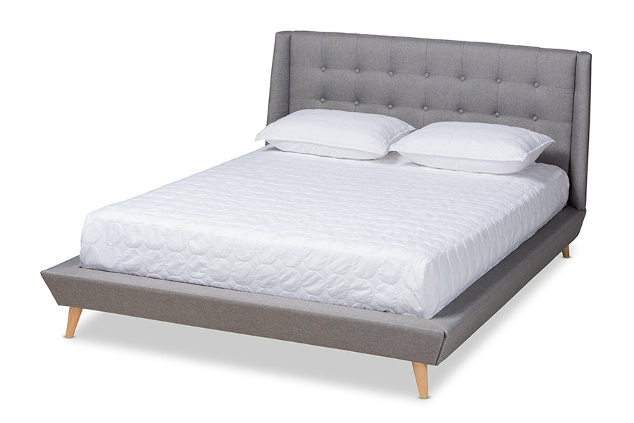 baxton studio naya mid century modern grey fabric upholstered king size wingback platform bed | Modish Furniture Store-2